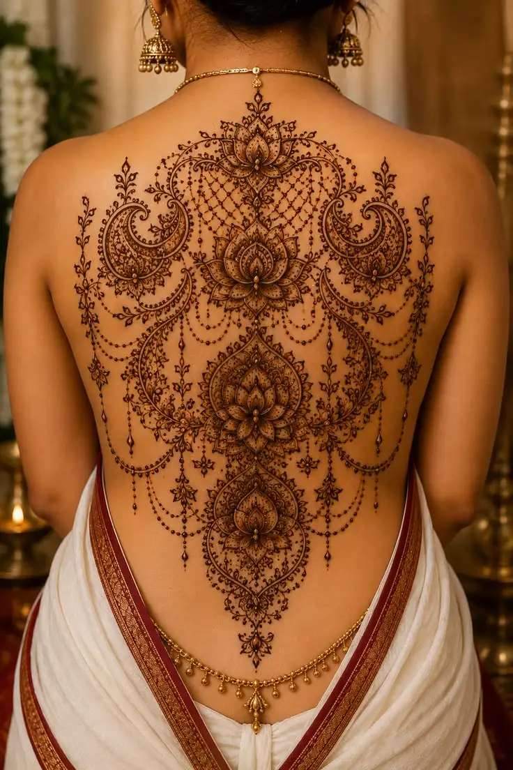 Royal Lotus Back Mehndi Design
