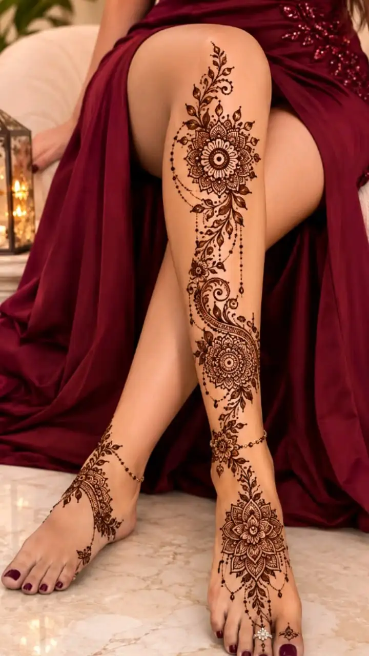 Bridal Leg Mehndi Thigh to Foot Design